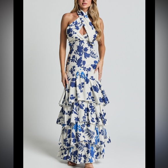 None Dresses & Skirts - Talia Style Maxi Floral Blue and Cream Dress medium